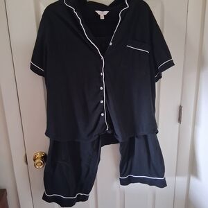 Secret Treasures Black Short-Sleeve Pajama Set with White Piping